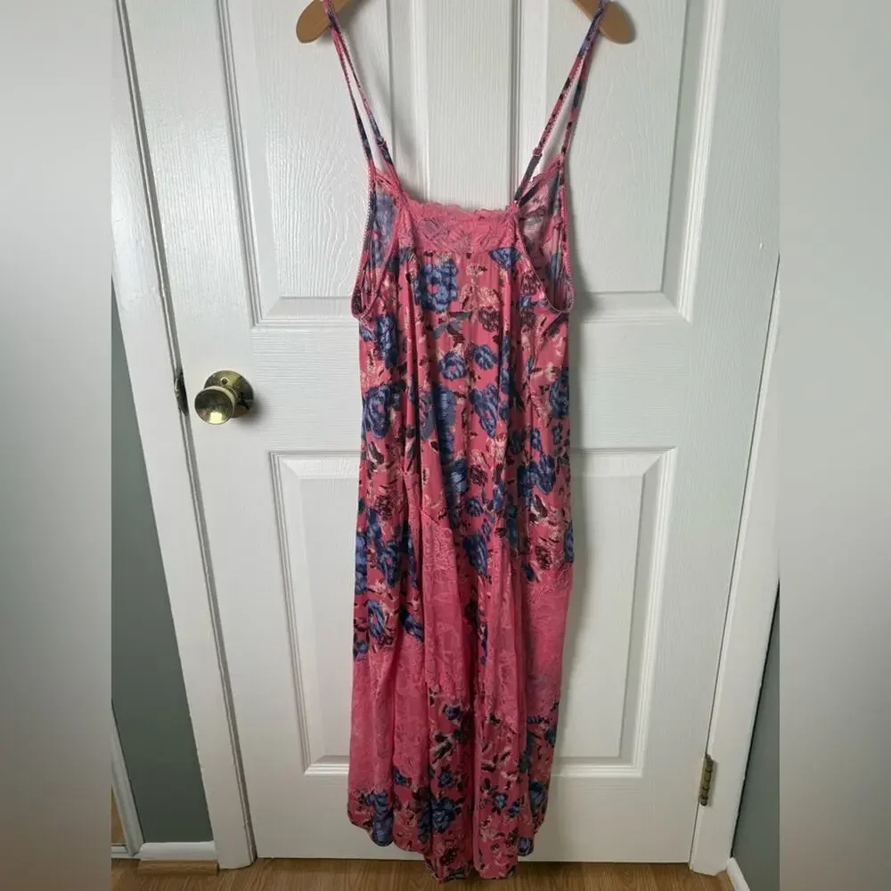 Free People First Date Maxi Slip Dress Sweet Pink Combo XS